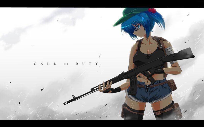 Anime Girl with Rifle — Blue, Dramatic, Hat