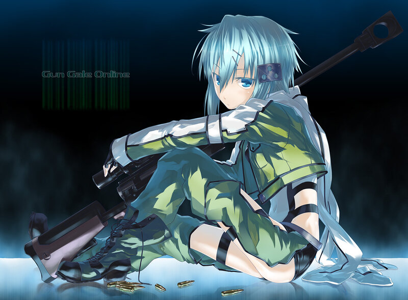 Anime Girl with Rifle — Blue, Dramatic, Night, Digital Art