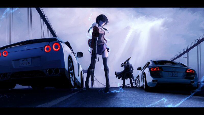 Anime Girl with Rifle — Blue, Dramatic, Night