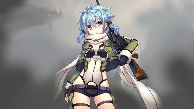 Anime Girl with Rifle — Blue, Dramatic, Scarf, Coat