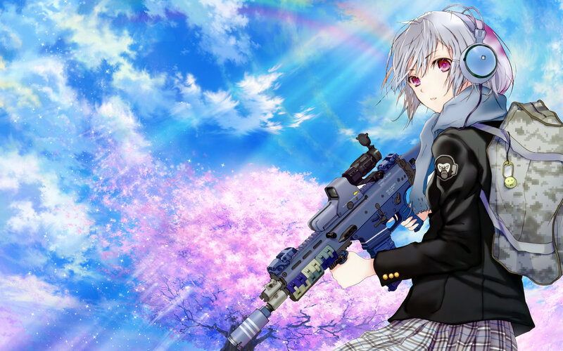 Anime Girl with Rifle — Blue, Dramatic, Spring