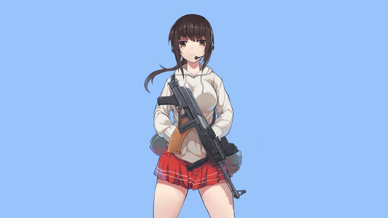 Anime Girl with Rifle — Blue, Neutral, Headset