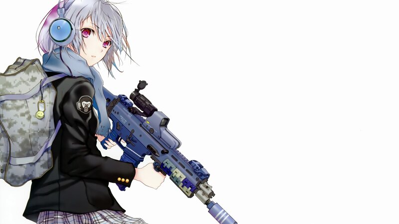 Anime Girl with Rifle — Blue, Neutral