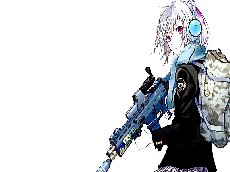 Anime Girl with Rifle — Blue, Serious, Manga