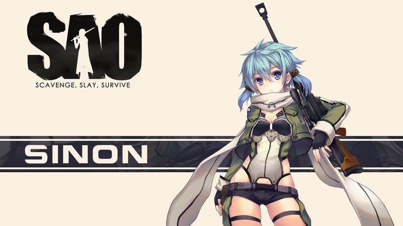 Anime Girl with Rifle — Blue, Serious, Scarf, Green Jacket