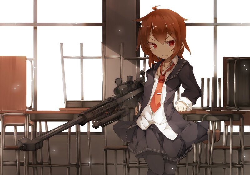 Anime Girl with Rifle — Brown, Dramatic, Afternoon