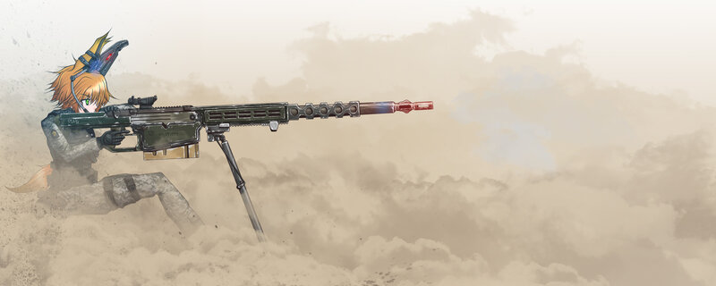 Anime Girl with Rifle — Brown, Dramatic, Digital Art