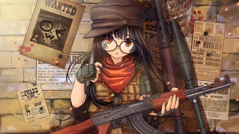 Anime Girl with Rifle — Brown, Dramatic, Wants Posters