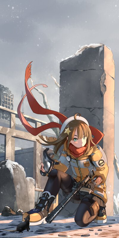 Anime Girl with Rifle — Brown, Dramatic, Winter