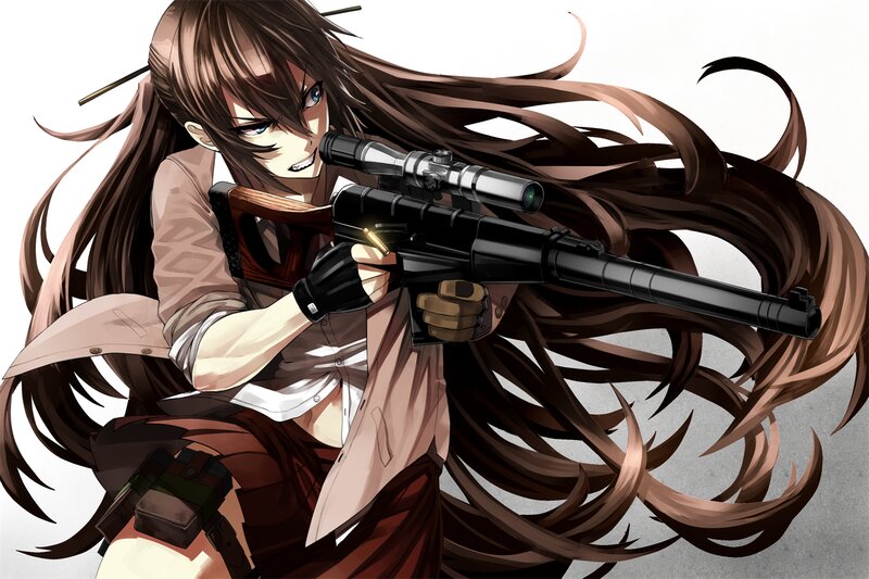 Anime Girl with Rifle — Brown, Intense, Manga