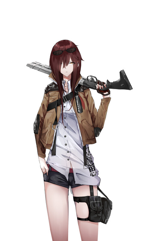 Anime Girl with Rifle — Brown, Neutral, Digital Art, Sunglasses