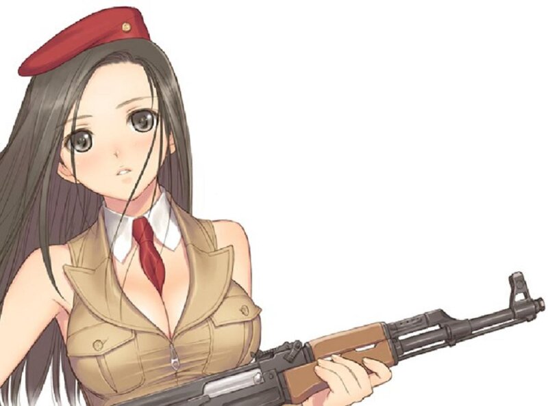 Anime Girl with Rifle — Brown, Neutral