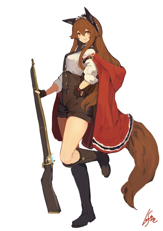 Anime Girl with Rifle — Brown, Playful, Digital Art