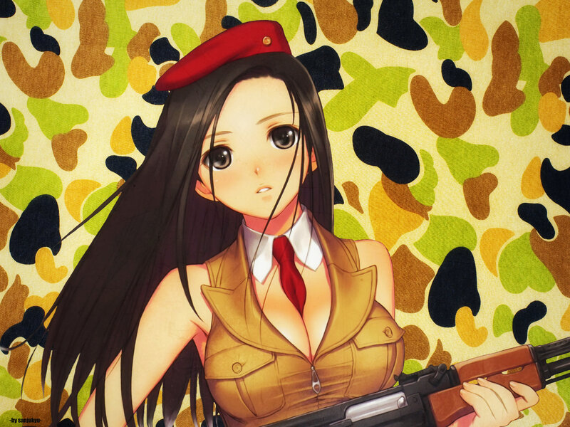 Anime Girl with Rifle — Brown, Serious