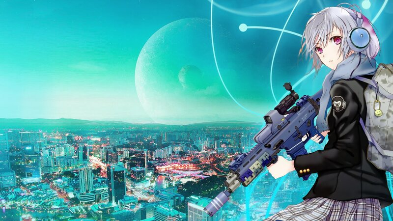 Anime Girl with Rifle — Cyan, Dramatic