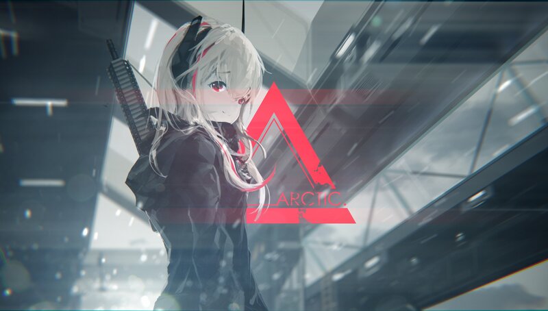 Anime Girl with Rifle — Gray, Dramatic, Digital Art, Headset