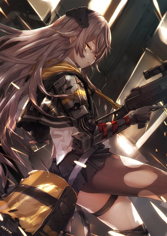 Anime Girl with Rifle — Gray, Dramatic, Digital Art, Long Hair