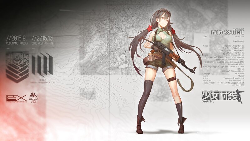 Anime Girl with Rifle — Gray, Dramatic, Digital Art, Map Background, Text Specifications