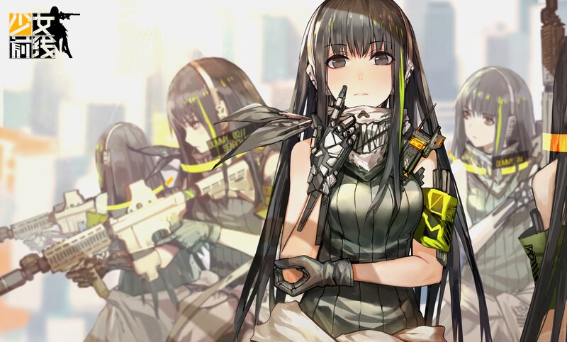 Anime Girl with Rifle — Gray, Dramatic, Digital Art, Military Gear