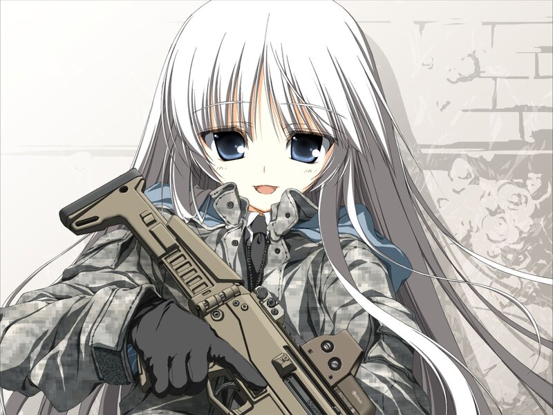 Anime Girl with Rifle — Gray, Neutral