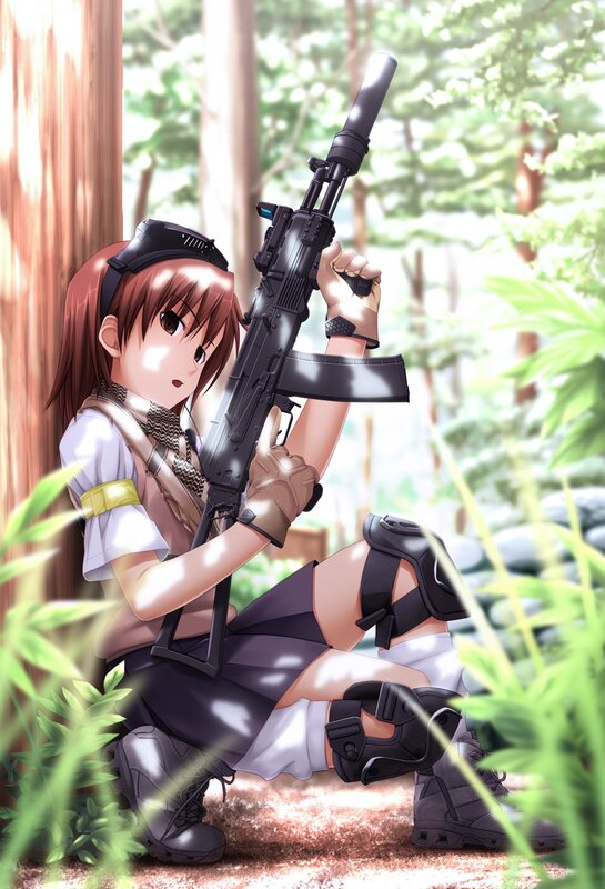Anime Girl with Rifle — Green, Alert, Afternoon