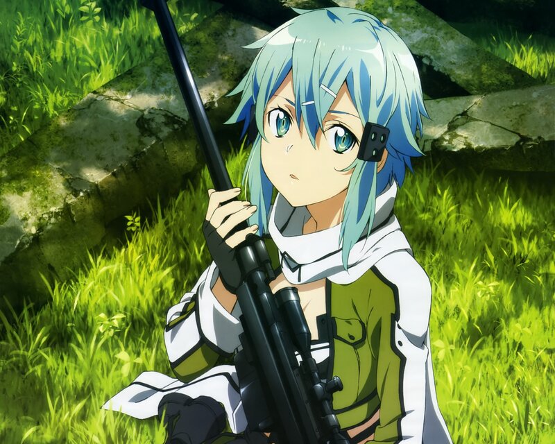Anime Girl with Rifle — Green, Calm