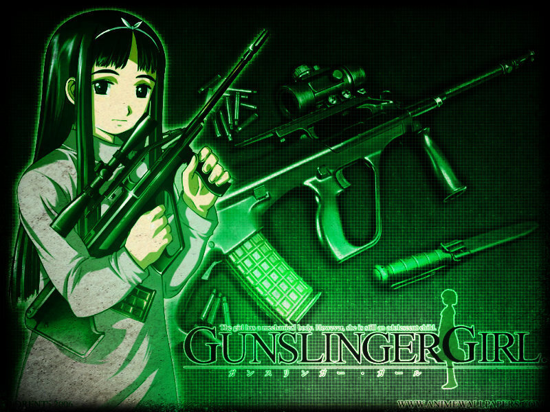 Anime Girl with Rifle — Green, Dark