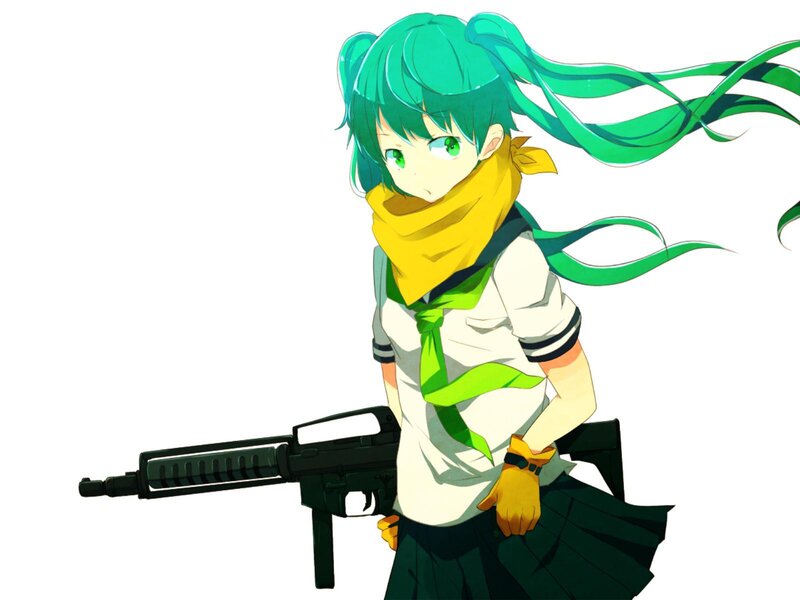 Anime Girl with Rifle — Green, Determined