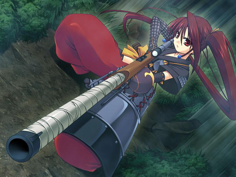 Anime Girl with Rifle — Green, Dramatic, Forest