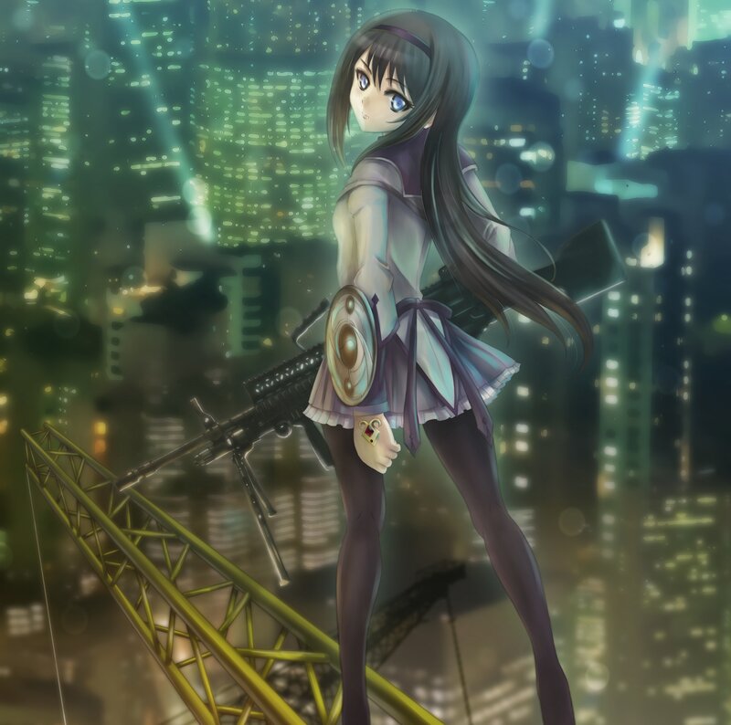 Anime Girl with Rifle — Green, Dramatic, Night