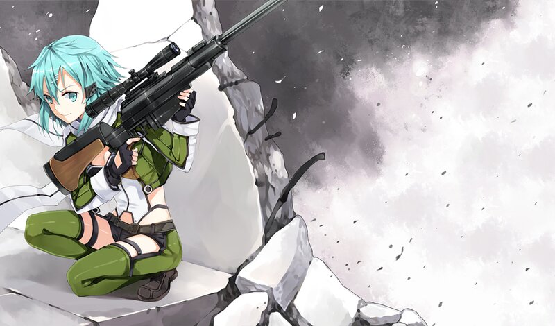 Anime Girl with Rifle — Green, Dramatic, Rock