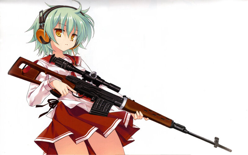 Anime Girl with Rifle — Green, Neutral
