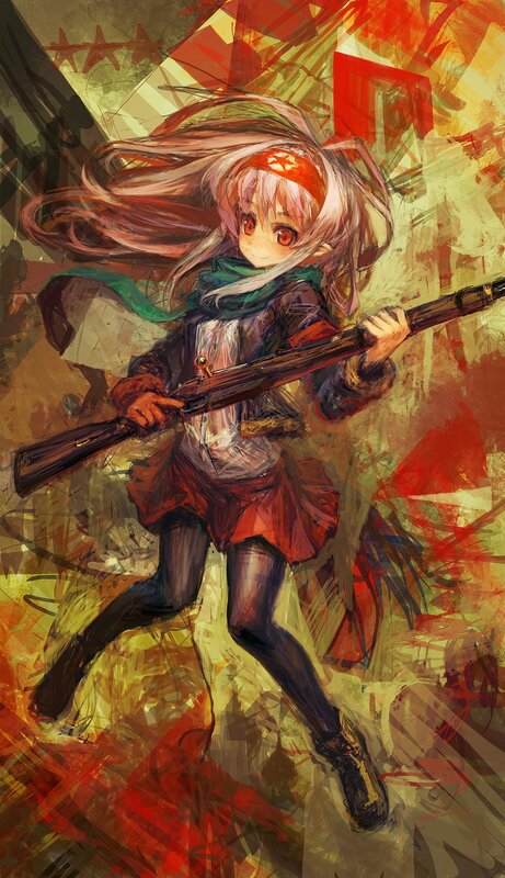 anime girl with rifle in action