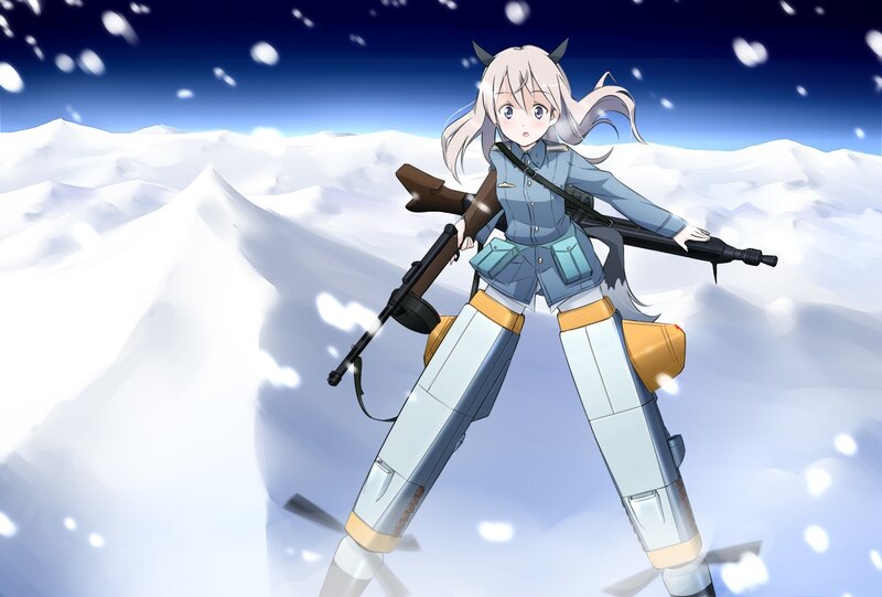 anime girl with rifle in snow