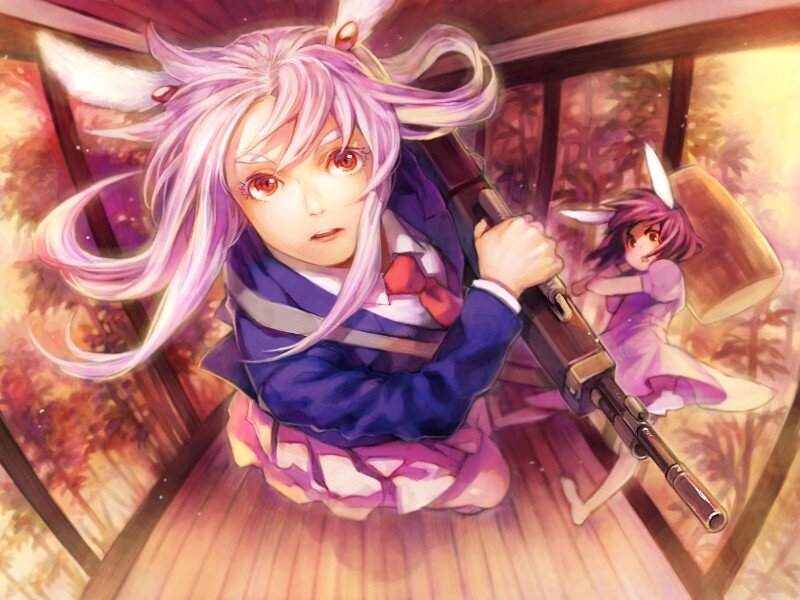 Anime girl with rifle in temple