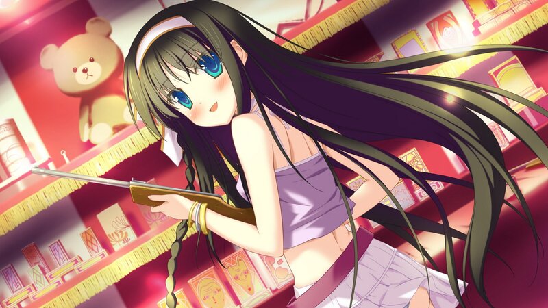 anime girl with rifle in toy store