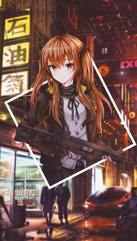 Anime Girl with Rifle — Orange, Dramatic, Night