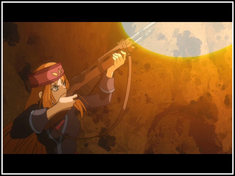 Anime Girl with Rifle — Orange, Dramatic, Sunset