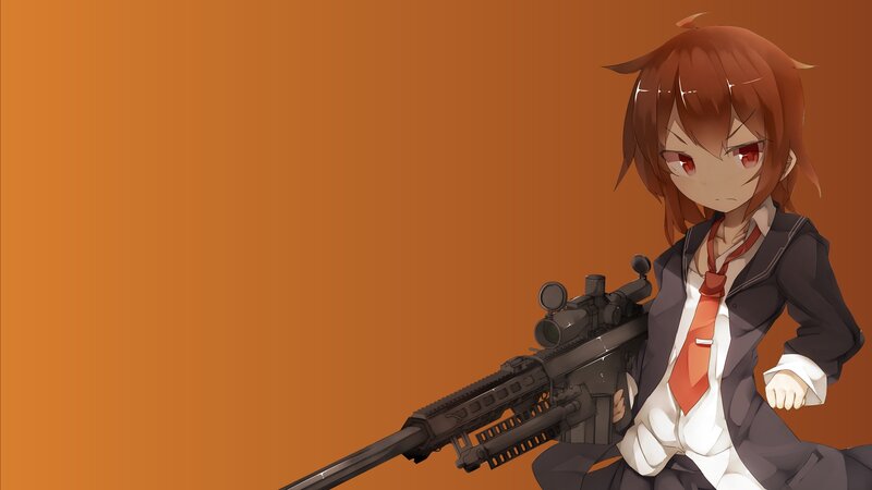 Anime Girl with Rifle — Orange, Serious