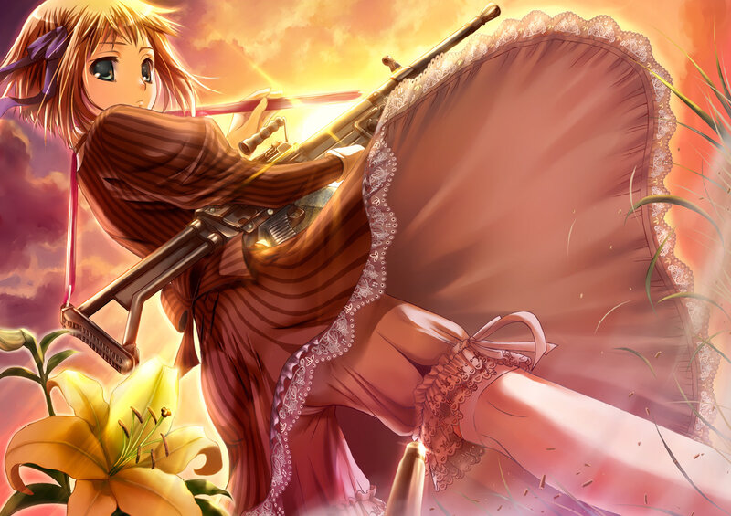 Anime Girl with Rifle — Orange