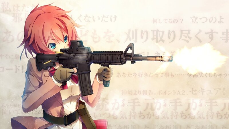 Anime Girl with Rifle — Pink, Dramatic, Fire