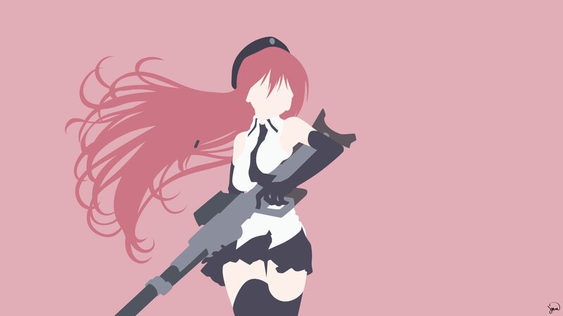 Anime Girl with Rifle — Pink, Dramatic, Minimalist