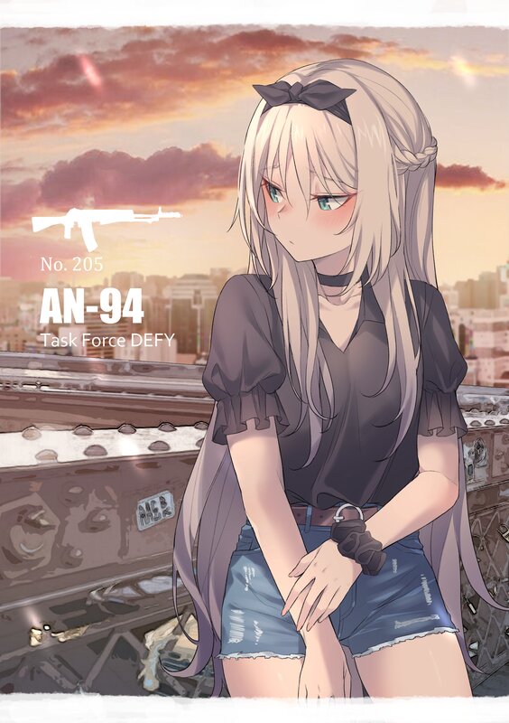 Anime Girl with Rifle — Pink, Dramatic, Sunset