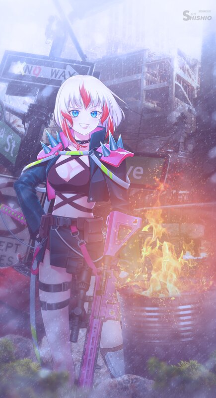 Anime Girl with Rifle — Pink, Dramatic, Winter
