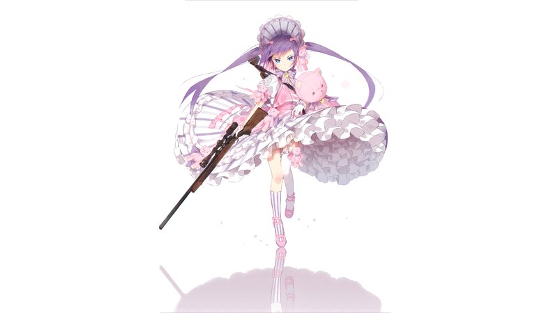 Anime Girl with Rifle — Pink, Playful, Digital Art