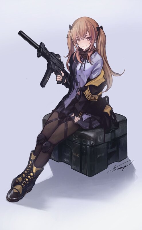 Anime Girl with Rifle — Purple, Calm, Digital Art