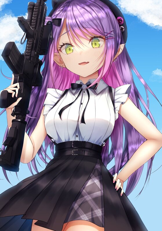 Anime Girl with Rifle — Purple, Confident, Afternoon