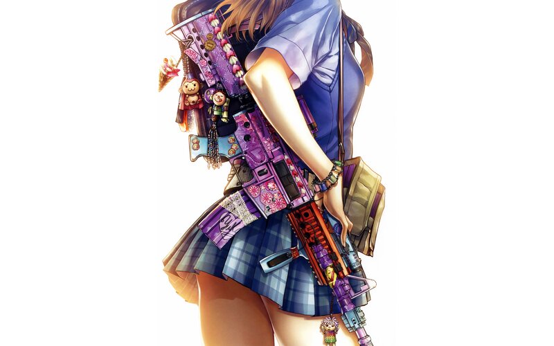 Anime Girl with Rifle — Purple, Dramatic, Digital Art, Skirt