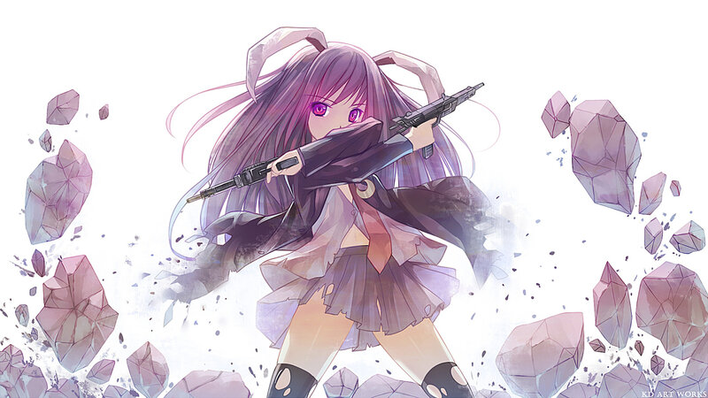 Anime Girl with Rifle — Purple, Dramatic, Digital Art