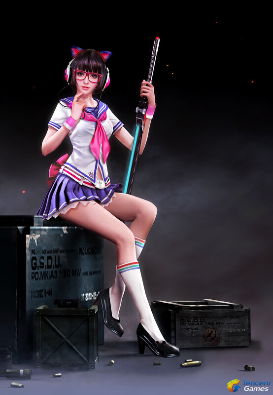 Anime Girl with Rifle — Purple, Dramatic, Night, Digital Art, Cat Ears